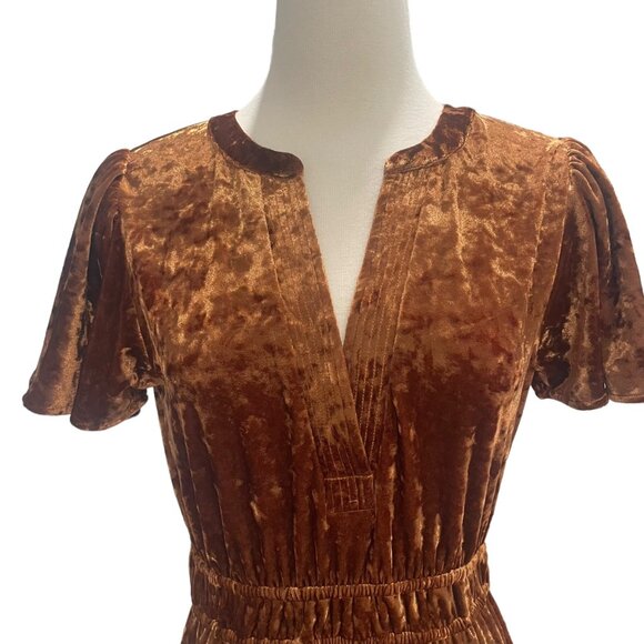 Mystree S Crushed Velvet Midi Dress Ruffled Hem Elastic Waist Boho Retro Elegant - Picture 12 of 13